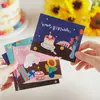 Cartões de felicitações de aniversário em estilo desenhado à mão, cartões criativos e fofos de felicitações de aniversário, presentes de flores, presentes de bolo, cartões de mensagem