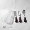 Faca, Garfo e Colher de Aço Inoxidável Imitando Madeira Utensílios de Mesa Garfo de Sobremesa de Cabo Curto Colher de Refeição Raspador de Creme Pode Ser Vertical Conjunto para Crianças