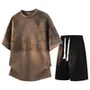 Traje Enbu Hombre Verano Nuevo Estilo Camiseta Interior Camiseta Hombre Manga Corta Pantalones Cortos Casual Tie-Dye Conjunto de Dos Piezas Hombre M-8XL