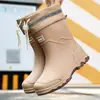 Botas de lluvia rojas estilo americano clásico, botas de lluvia cortas impermeables, botas de goma a prueba de viento, zapatos de goma, zapatos acuáticos para mujer para senderismo en arroyos, botas para mujer