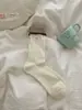Calcetines Finos Sin Costuras de Algodón Puro Color Bloqueado Borde Fruncido Inspirados en el Ballet Estilo Coreano Frescos Versátiles de Media Pantorrilla para Mujer