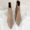 2026 Nuevo Estilo Coreano Suave Otoño Nuevo Punta Fina Tacón Delgado Botas Elásticas Tacón Alto Botas Coreanas Ajustadas Botines de Gamuza para Mujer
