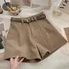 Moda de Verano 2025 Estilo Coreano Versátil Pantalones Cortos Anchos de Pierna Tendencia Traje Casual Color Albaricoque de Cintura Alta