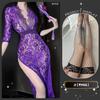 Conjunto de Lencería Sexy con Encaje Transparente de Talla Grande, No Necesita Quitarse, Cheongsam Retro, Ajustado a la Cadera, Uniforme de Deseo Puro, Conjunto Qqny