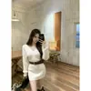 Foto real~ Estilo coreano outono/inverno temperamento preguiçoso solto emagrecedor decote V malha bodycon vestido feminino 6 cores/com cinto