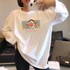 Xinjiang algodón puro bolsa cuello blanco caricatura estampada camiseta de manga larga para mujer otoño e invierno estilo occidental ropa interior base ropa exterior adelgazante