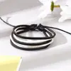 Pulsera Tejida de Cuero Hecha a Mano Simple Europea y Americana para Hombre con Hoja de Aleación Pulsera de Cuero Vintage Accesorio de Moda Tendencia