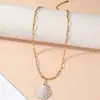 Collar para Mujer Transfronterizo con Concha de Caracol Acero Inoxidable Collar Lujo Ligero Todo Fósforo Cerámica Piedra Volcánica Cadena de Clavícula de Acero Inoxidable