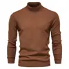 Suéter Gola Alta Liso Masculino Outono/Inverno 2025 Tricô Masculino Camisa Base Verde Militar