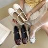 Zapatos de Ballet de Boca Baja con Lazo Plateado para Mujer 2025 Verano Nuevo Estilo Flats Francesas Mary Jane Retro Zapatos Pequeños de Cuero
