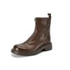 Moda Commuter Texturizado Lavado Couro de Vaca Frente Zíper Martin Botas 2024 Salto Médio Grosso Botas de Couro Até o Tornozelo 43 plus size