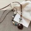 Colar Pingente Coração Marrom Retrô, Corda de Cerâmica de Alta Qualidade Trançada à Mão, Corrente Longa de Miçangas para Suéter, Colar Antigo