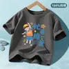 Camiseta Infantil Masculina Estilo Coreano Divertida Estampada Soltinha Manga Curta Algodão Puro Roupa Infantil Meia-Manga Top Masculino