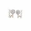 Aretes de botón de plata bañada en oro real de 14k con aguja de plata y circonita, perla redonda, estilo simple, versátiles, de lujo ligero, alta gama