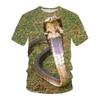 Camiseta de verano con cuello redondo y estampado digital 3D de cabeza de serpiente, holgada e informal, de manga corta para hombre