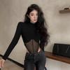 Mono Sexy de Malla con Costuras para Chicas Calientes Estilo Europeo y Americano para Mujer Camiseta Interior Base de Primavera y Otoño Top Adelgazante de Deseo Puro