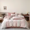 Nuevo Juego de Cuatro Piezas de Algodón Puro de Color Sólido Estilo Sencillo, Sábana y Funda de Edredón de Algodón Lavado Teñido en Hilo, Adecuado para Todas las Estaciones, Ropa de Cama al por Mayor