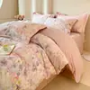 Juego de ropa de cama de cuatro piezas de algodón puro de alta calidad, alto número de hilos, engrosado, cepillado, 100% algodón, sábana, funda de edredón, funda de almohada, ropa de cama para todas las estaciones