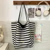 Bolsa de Lona Listrada Reversível 2026 Novo Estilo Coreano Ins Tote Bolsa Casual Ombro Único Grande Capacidade Bolsa de Compras