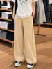 Calça de trabalho cáqui de perna larga para mulheres, estilo fino de verão, novo modelo 2026, solta e com bom caimento, casual e relaxada, calça cropped com bainha curva