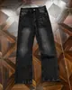 Jeans masculino American cleanfit padrão raio touro divino que aumenta a altura perna reta micro flare onda de fio lavagem denim preto-cinza homens