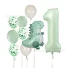 Set de Globos de Cumpleaños de Dinosaurio Verde Mate Transfronterizo Globo de Fiesta de Cumpleaños Temático de Número Verde Oliva de 40 pulgadas