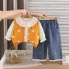 2026 Nueva Ropa de Otoño para Niños Conjunto de Tres Piezas Chaleco de Punto Floral para Bebé Niña Ropa Elegante para Niños Pequeños Venta al por Mayor