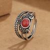 Anillo Ruyi de nube auspiciosa roja del sur con incrustaciones de estilo étnico retro para mujer, pulsera de anillo envejecido ajustable abierta de plata tailandesa