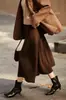 Saia Midi Midi A-line de Outono e Inverno Vintage Chic Resistente Oito Painéis Sob Medida Cintura Elástica Acetato Lã Quatro Cores