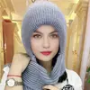 Gorro de Lana Tejido Cálido para Otoño e Invierno para Mujer, Gorro con Protección para los Oídos para Mamá Ciclista, Gorro Integrado con Bufanda, A Prueba de Frío