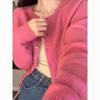 Cárdigan de Punto Rojo Rosa Estilo Perezoso Único para Mujer Principios de Primavera Atmósfera Suave Chaqueta Suéter Hermosa Prenda Superior