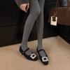 Elegantes Sapatos Mary Jane 2025 Outono e Inverno Novo Estilo Francês para Noite Bico Quadrado Strass Lã Sapatos Externos