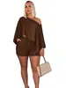 Conjunto feminino transfronteiriço europeu e americano 715, top sexy estilo férias na praia ombro a ombro com shorts de bolso