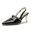 Elegantes Zapatos de Tacón Alto con Pedrería para Mujer 2026, Cómodos y Versátiles, Sandalias sin Espalda con Correa de Hebilla y Punta Cerrada, Zapatos de Dama de Honor con Punta Fina Francesa