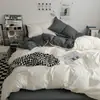 Juego de Cuatro Piezas de Algodón Lavable Suave Súper Suave Color Liso para Dormir Ropa de Cama Juego de Tres Piezas para Dormitorio de Estudiantes Sábana Ajustable Sábana Plana Funda Nórdica Venta al por Mayor