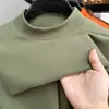 Camiseta de manga larga de terciopelo explosivo de doble cara para hombre, ropa interior térmica interior de otoño e invierno, cuello semi-alto, suéter básico para hombre
