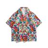 Camisa Floral Retro Floresta Floral Estampa Completa de Crisântemo Manga Curta Masculina e Feminina Estilo Férias Praia Estilo Ilha Havaiana