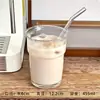 Taza de Vidrio Transparente Estilo Ins con un Toque de Lujo, Taza de Café con Letras, Taza Grande de Capacidad para Bebidas Frías, Taza de Jugo, Taza de Leche