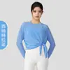 Top de Yoga de Hilo de Bambú con Aberturas, Holgado y Transpirable, Camiseta Ligera para Deporte, Fitness, Pilates, Blusa de Manga Larga de Secado Rápido