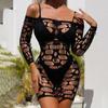 Lingerie Sexy Europeia e Americana Transfronteiriça Sexy Renda Jacquard em Rede Transparente Saia de Suspender para Quadril Macacão K097