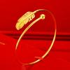 Galvanoplastia al Vacío 24K Pulsera Abierta de Pluma Cobre Chapado en Oro Cuentas Táctiles de Varilla Redonda Pulsera Sólida de Hoja Pulsera