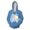 Deseo Sitio Independiente Suministros de Halloween Impresión Digital Sudadera 3D Esqueleto Sudadera Oscura Chaqueta de Cosplay