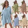 Nova Camisa de Algodão de Bambu Europeia e Americana Cardigã Solto para Biquíni Blusa de Praia para Férias Roupa de Proteção Solar
