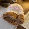 Sombrero de pescador de felpa versátil y colorido estilo coreano para mujer, otoño e invierno, que hace que la cara parezca pequeña, protege las orejas, sombrero tejido, circunferencia de cabeza grande, sombrero de lana