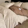 Conjunto de cama simples de algodão puro escovado de quatro peças com toque de alta qualidade, capa de edredom espessa 100% algodão, lençol, conjunto de três peças com lençol com elástico