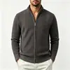 Cárdigan de cachemira con media cremallera para hombre, Nuevo Otoño/Invierno, Ajuste holgado, Casual de negocios, Chaqueta cárdigan de punto a rayas