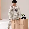 Algodón PuroPijama para Hombre Primavera y Otoño Camisa de Manga Larga Cuello Camisero Botón Abierto Holgado Conjunto para Estar en Casa Casual Modelo Nuevo 2026