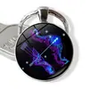 Chaveiro Exquisito de Cristal Luminoso Símbolo das Doze Constelações Libra Bola Redonda de Cristal Chaveiro de Capricórnio