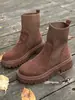 Botas de Moda de Punto Patchwork Otoño 2025 Suela Gruesa Tacón Cuadrado Sin Cordones Botines Estilo Coreano Transpirables Tipo Calcetín para Mujer