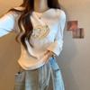 Camiseta de manga larga de algodón con hilo para mujer, primavera y otoño, nueva, combinable con todo, Pure Desire Hot Girl, dobladillo nicho, base superior curva.